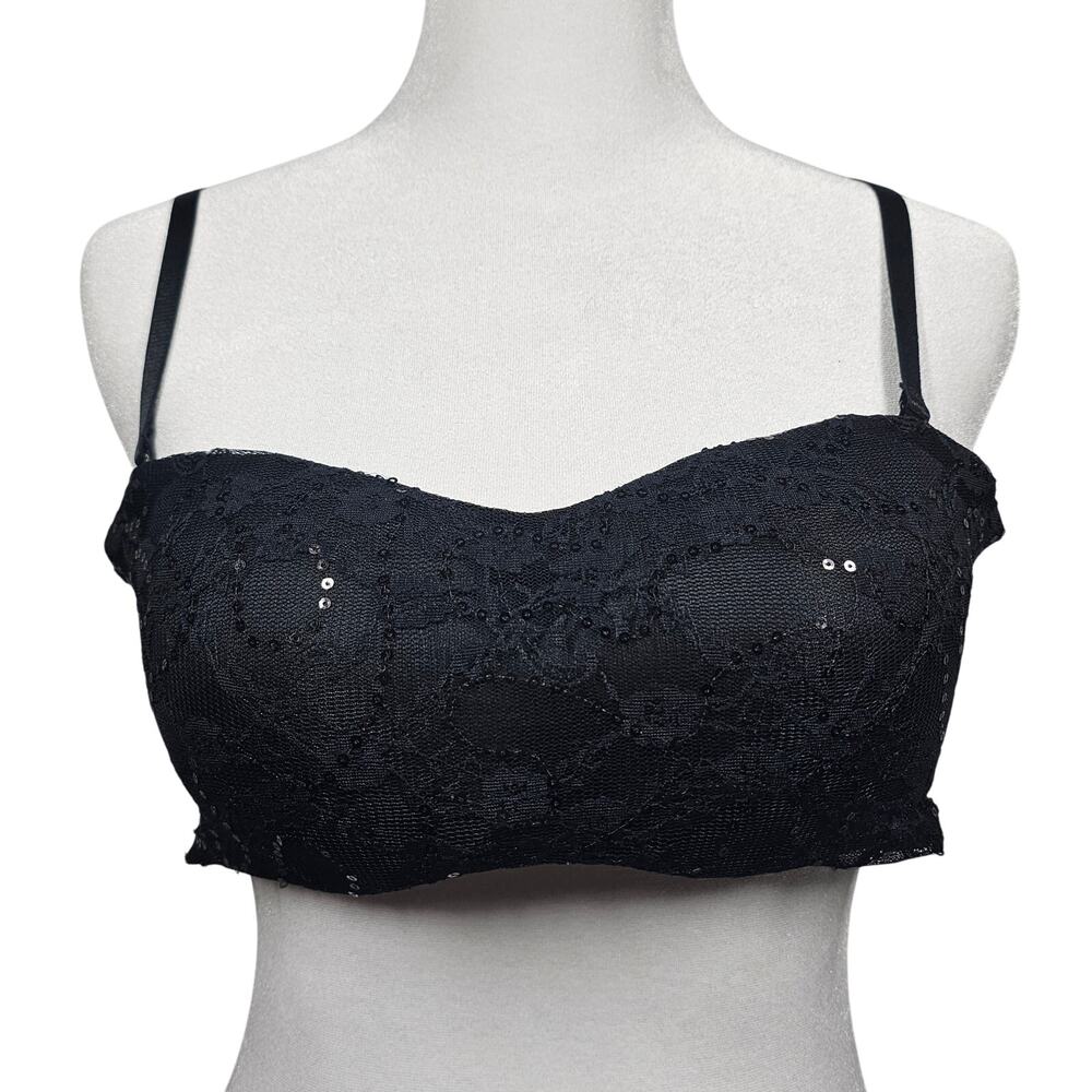 René Rofé NWT Black Sequin Convertible Stretch Bra with Removable Pads Size S